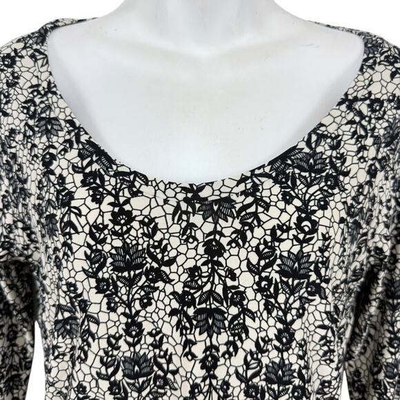 Norma Kamali Womens Lace Print Blouse Knit Stretch Slinky Long Sleeve Top sz M - Picture 5 of 16